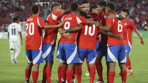 La Roja celebrando en el amistoso ante Panamá.