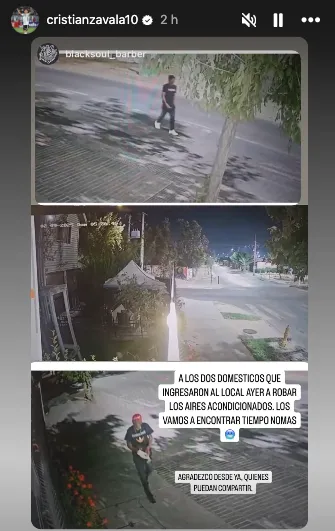 La postal que publicó Zavala en busca de los delincuentes que robaron su barbería