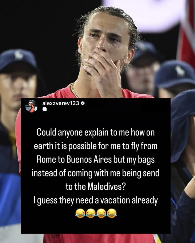 El posteo de Zverev contra la aerolinea que perdió su equipaje. Foto: ESPN