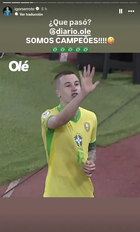 Igor le tocó la oreja a Olé y toda Argentina luego de que Brasil les quitara el título del Sudamericano Sub 20. Foto: Instagram.