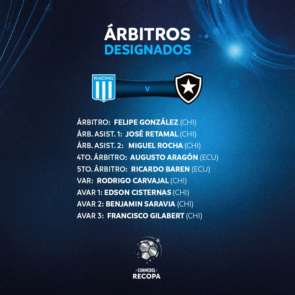 Los árbitros para la ida en Recopa Sudamericana (Conmebol)