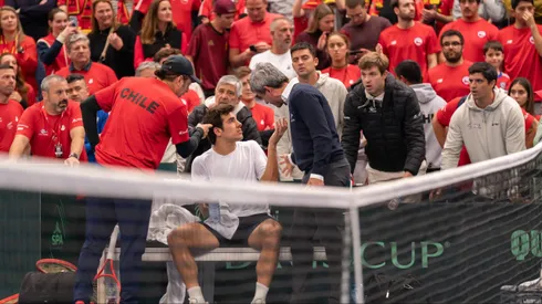Cristian Garin reclamando tras el golpe de Zizou Bergs,