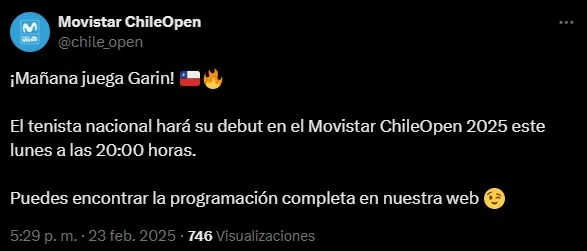 Chile Open anuncia el debut de Garin en X.