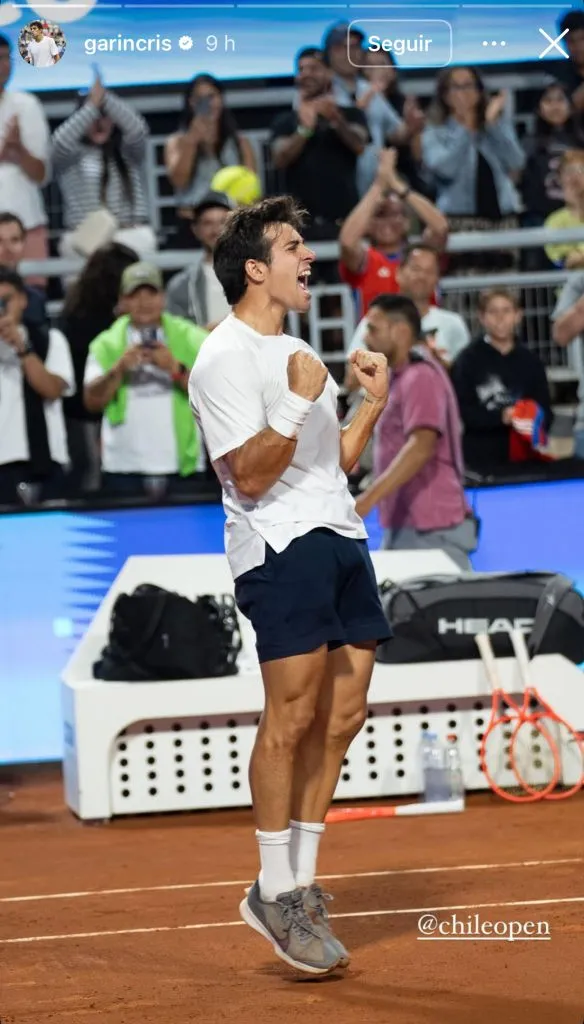 Cristian Garin celebra su triunfo en la primera jornada del Chile Open con una publicación en sus historias de Instagram.