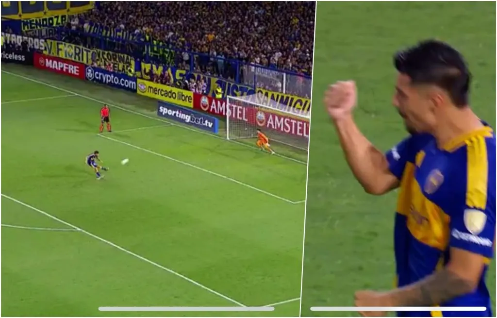 Williams Alarcón celebró su penal a lo Matías Fernández. Foto: ESPN.