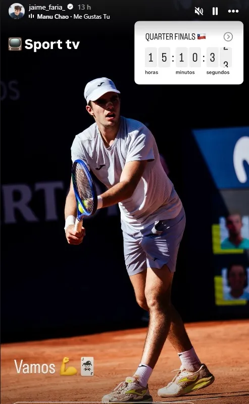 Jaime Faria se prepara para los cuartos de final del Chile Open con una publicación en Instagram.
