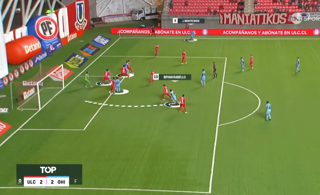 La jugada del primer gol de O’Higgins. (Captura TNT Sports).