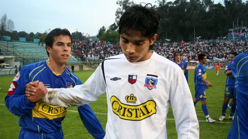 FUTBOL, EVERTON/COLO COLO CAMPEONATO CLAUSURA 2006 FRANCISCO SANCHEZ, IZQUIERDA, SALUDA A MATIAS FERNANDEZ, AL FINAL DEL PARTIDO 30/07/2006 VINA DEL MAR, CHILE
