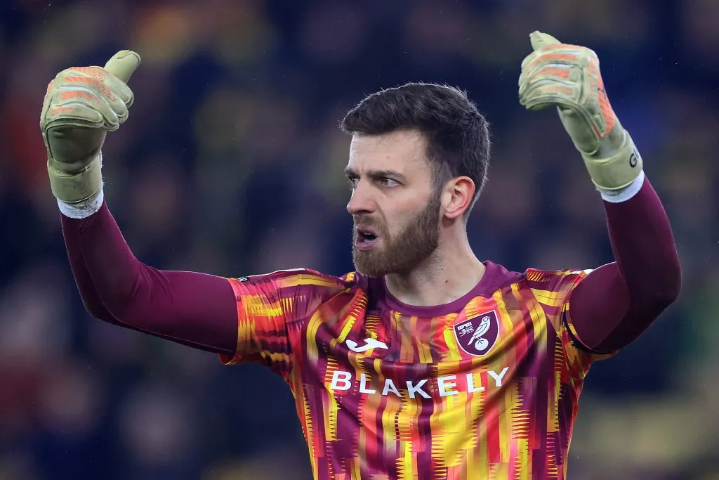 Angus Gunn, el gran rival de Vicente Reyes por el arco del Norwich. (Stephen Pond/Getty Images).