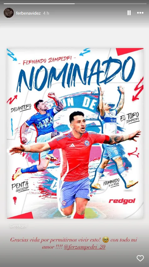 Así celebró la pareja de Fernando Zampedri su llamado a la selección chilena. Foto: Instagram.