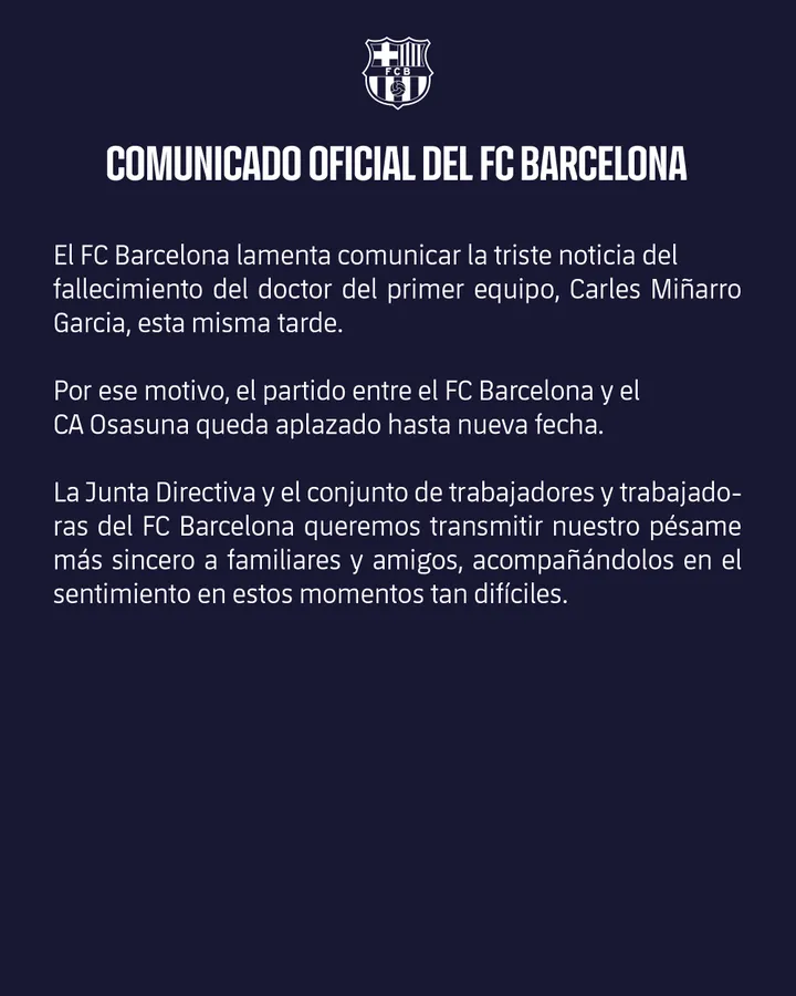 El triste comunicado del Barcelona.