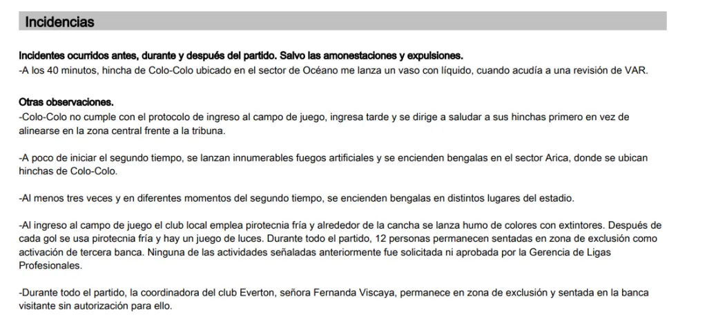 El duro informe de Manuel Vergara en contra de Colo Colo. ¿Arriesga sanción? Foto: Captura.