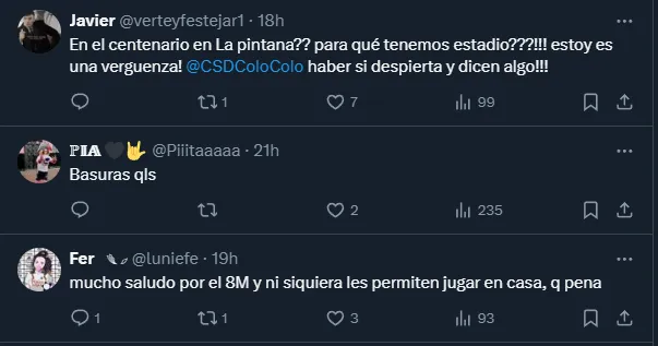 “¿En el centenario en La Pintana?”, la rabia de los hinchas de Colo Colo por la localía del equipo femenino. Foto: Captura.