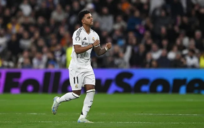 Rodrygo abrió el marcador para el Real Madrid en el partido de ida contra el Atlético Madrid, por Champions League 2024/25 (Getty Images)