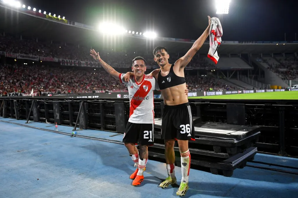 Pablo Solari y Barco festejan en River Plate. (Hernan Cortez/Getty Images).