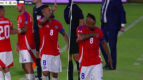 Algunos de los gestos de Arturo Vidal a la hinchada de Paraguay tras ser sustituido.
