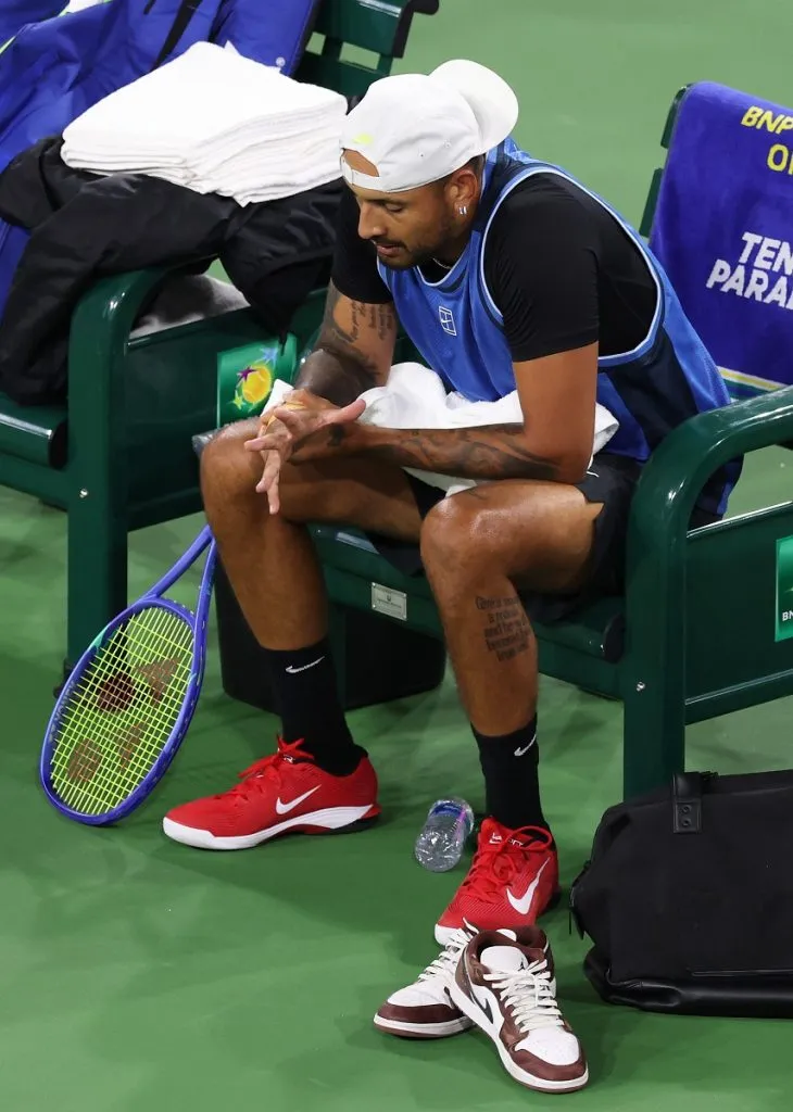Nick Kyrgios sufre con una lesión de muñeca en Indian Wells 2025 (Getty Images)
