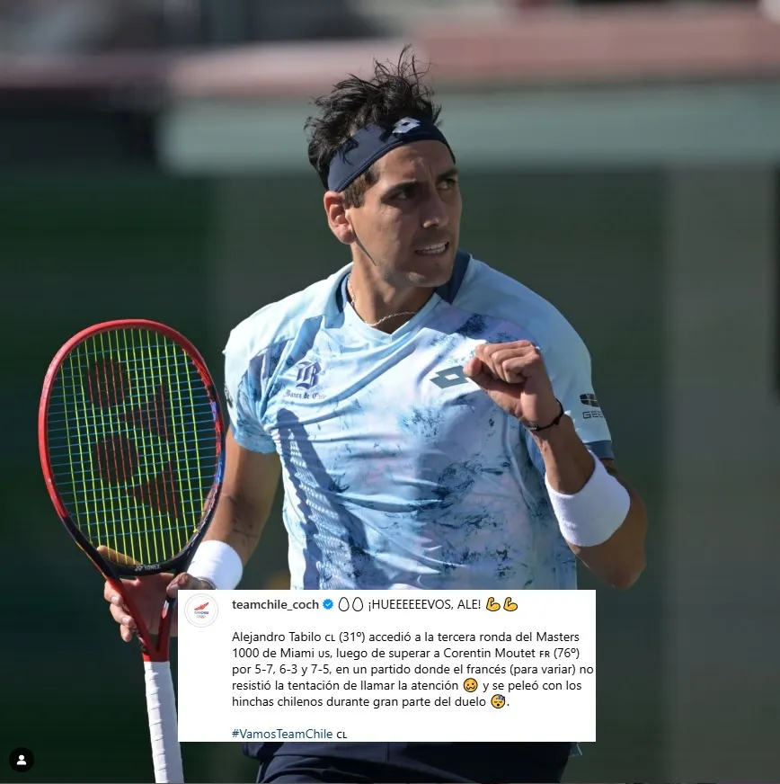 Publicación en Instagram del Team Chile sobre el triunfo de Tabilo.