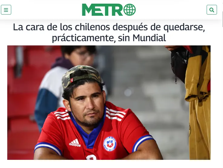 La edición ecuatoriana de Metro o Publimetro con una galería dedicada a Chile. Foto: Captura.