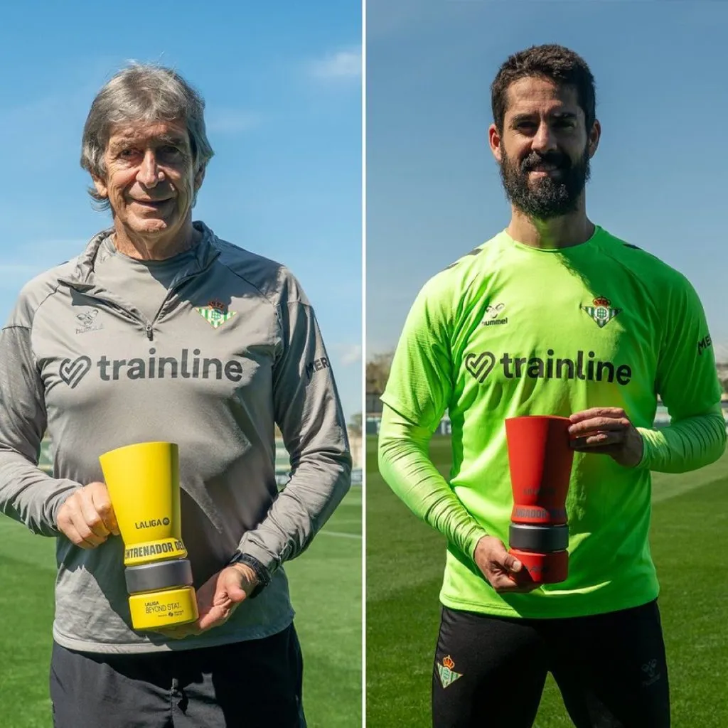 Pellegrini junto a Isco recibieron el premio a mejor entrenador y jugador de marzo