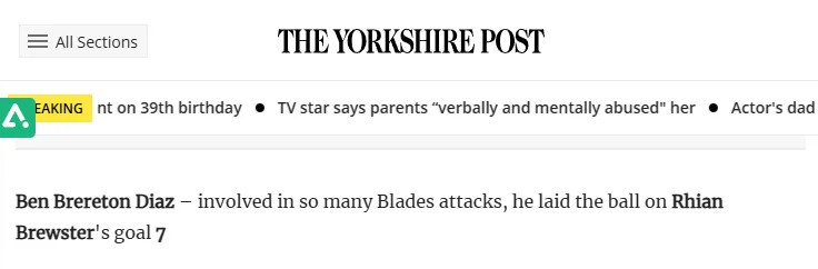 The Yorkshire Post también alabó a Ben Brereton