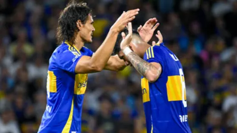 Edinson Cavani y Carlos Palacios festejan en Boca Juniors. No podrá ser eso ante Newell's.