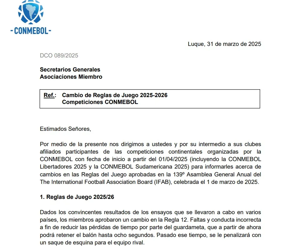 Conmebol ya publicó el nuevo cambio de reglamento para Copa Sudamericana y Libertadores
