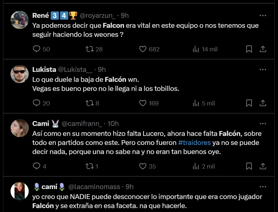 Los comentarios extrañando a Falcón en Colo Colo