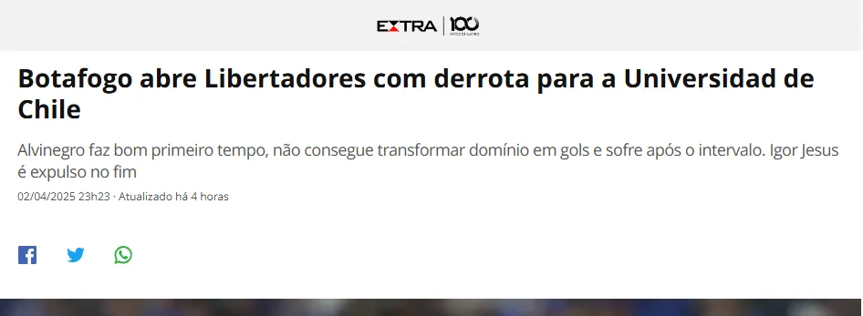 Globo y su titular para la victoria de la U ante Botafogo en Santiago. Foto: Captura.