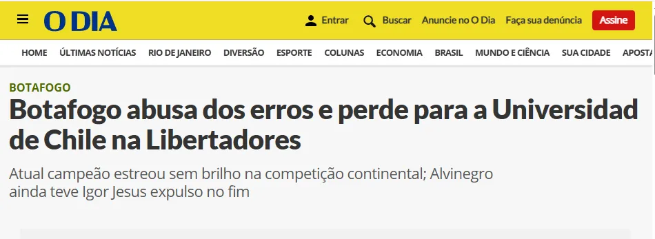 O Dia fue duro al momento de criticar a Botafogo. Foto: Captura.