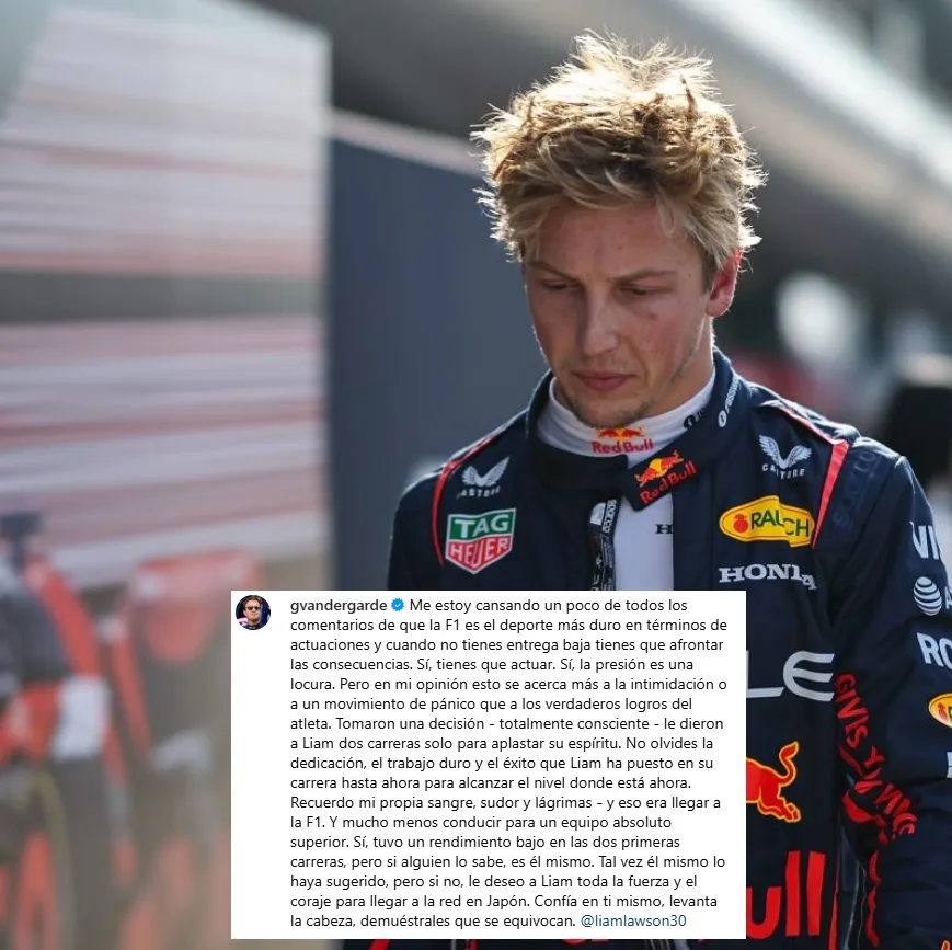 Giedo van der Garde hace una publicación en Instagram en apoyo a Liam Lawson tras su despido de Red Bull.