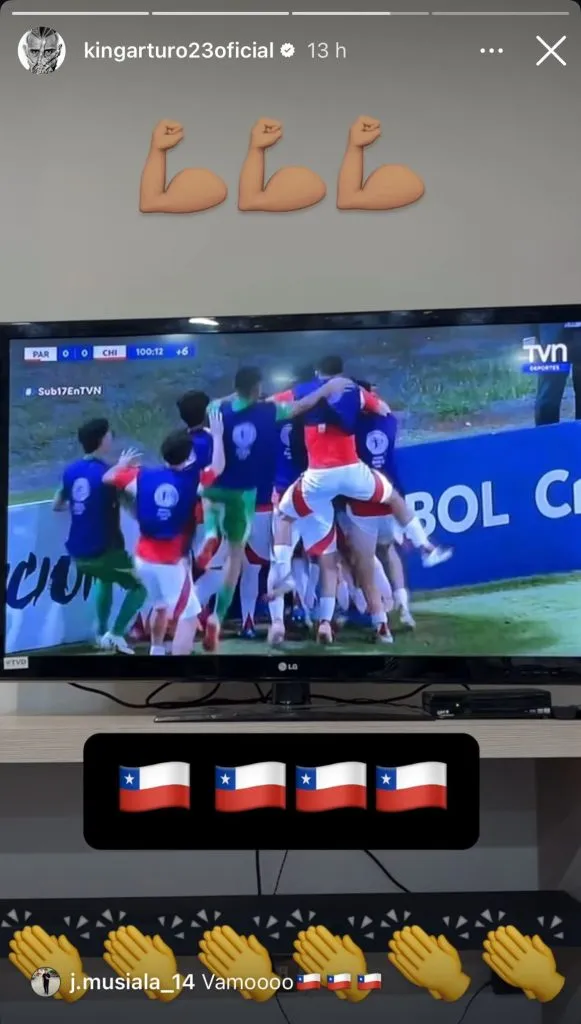 Arturo Vidal lleno de aplausos a Chile tras clasificar al Mundial Sub 17. Foto: Instagram.