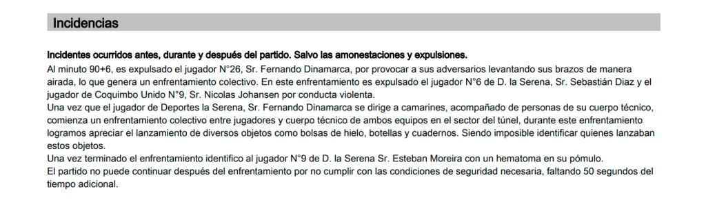 El detalle de los incidentes entre Coquimbo y La Serena por Copa Chile (Captura)