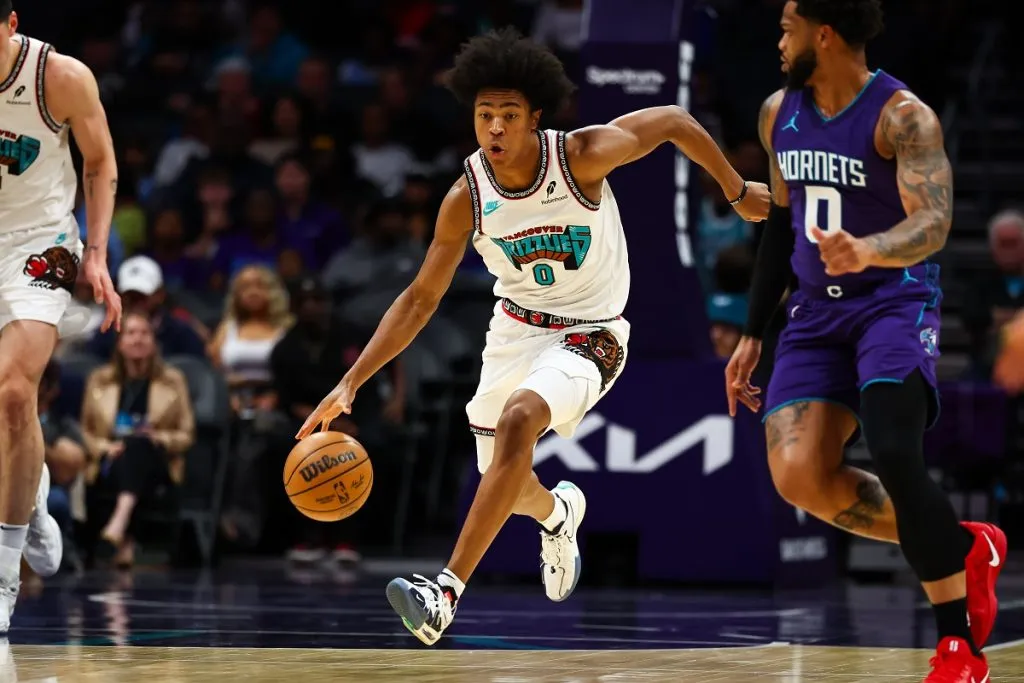 Jaylen Wells antes de lla brutal caída (Getty Images).