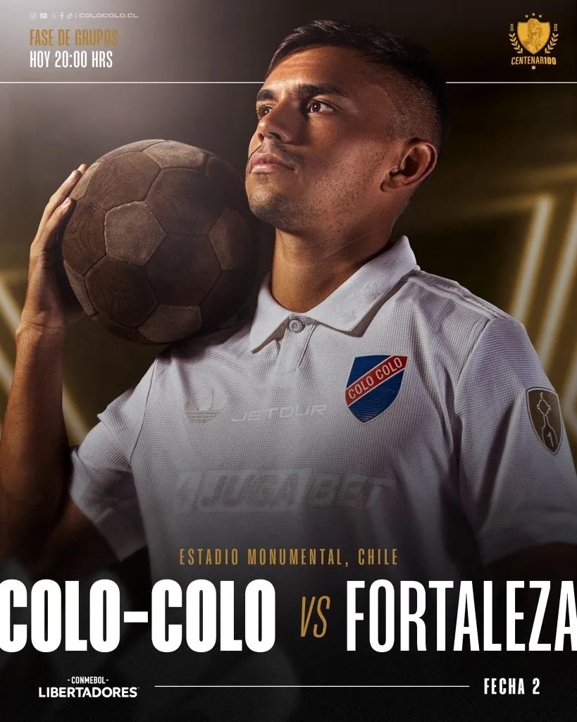 Así se ve la camiseta del centenario que Colo Colo estrenará ante Fortaleza. Foto: Colo Colo.