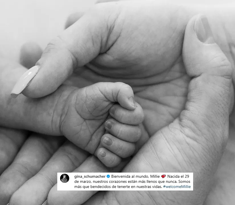 Gina Schumache da la bienvenida a su hija en Instagram.