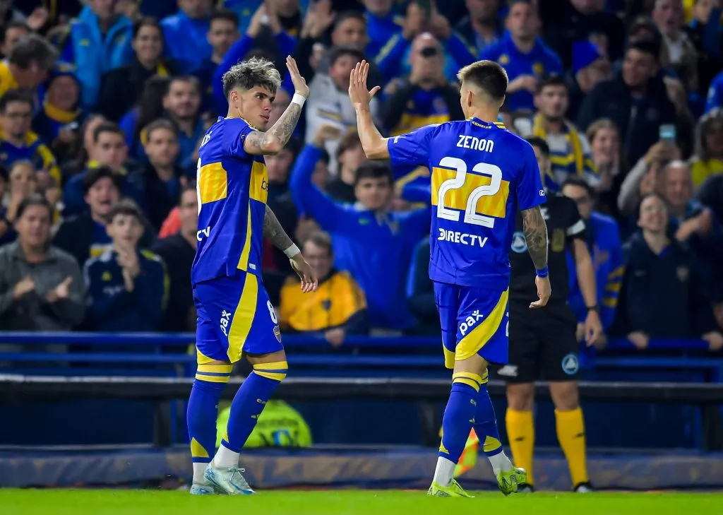 Carlos Palacios celebrando su gol en Boca. (Photo by Marcelo Endelli/Getty Images)
