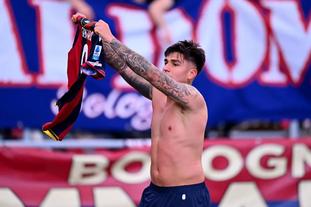 Santiago Castro suma 11 goles y 9 asistencias al cabo de 48 partidos en el Bologna. (Alessandro Sabattini/Getty Images).