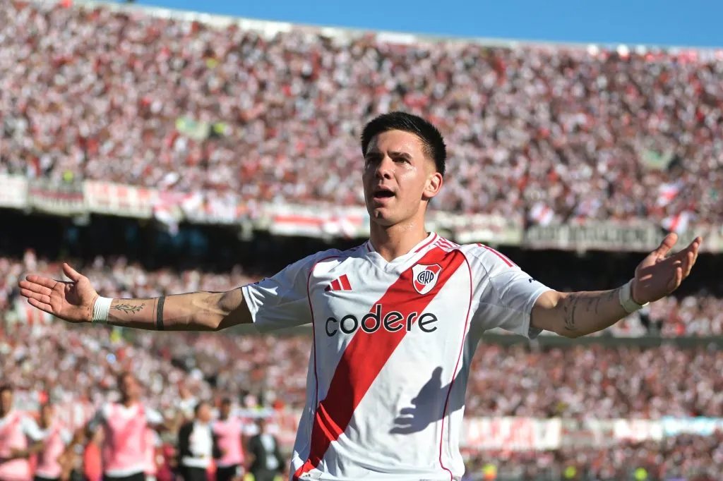 El festejo de Franco Mastantuono en River Plate. (Marcelo Endelli/Getty Images).