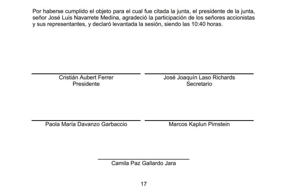 El acta del 2021 tuvo como secretario a José Joaquín Laso