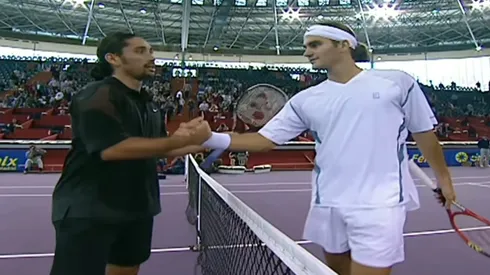 Marcelo Ríos y Roger Federer en Madrid 2002.