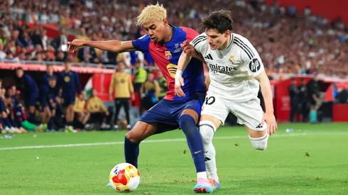 Lamine Yamal y Fran García en el último derbi de España entre Barcelona y Real Madrid, en la final de la Copa del Rey.