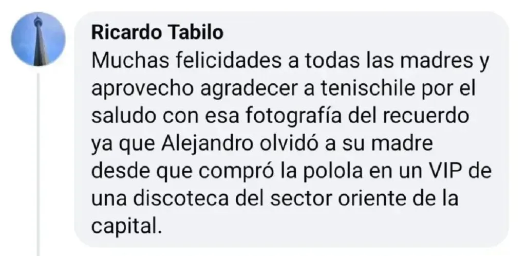 Comentario de Ricardo Tabilo en Facebook.