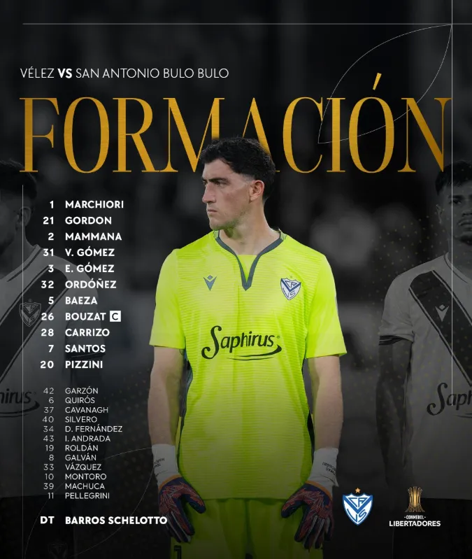 La formación de Vélez que aseguró la clasificación a la ronda de 16 mejores en la Libertadores. (Foto: Vélez).