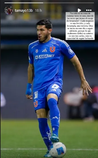 El mensaje que Bianneider Tamayo dejó tras quedar fuera de otro partido en Universidad de Chile. | Foto: Captura. 