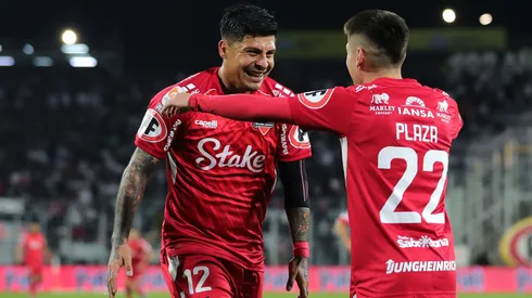 El festejo de gol de Ñublense en el Estadio Monumental, en la fecha 11 de la liga chilena.
