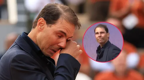 Rafael Nadal llora en su homenaje en Roland Garros.
