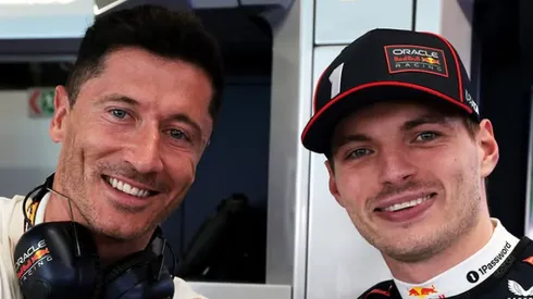 Robert Lewandowski visitó el paddock y también el pit de Red Bull Racing.