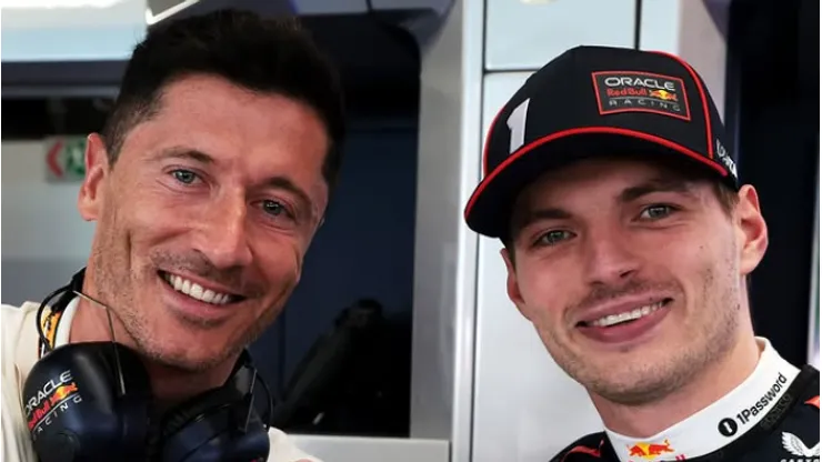 Robert Lewandowski visitó el paddock y también el pit de Red Bull Racing.