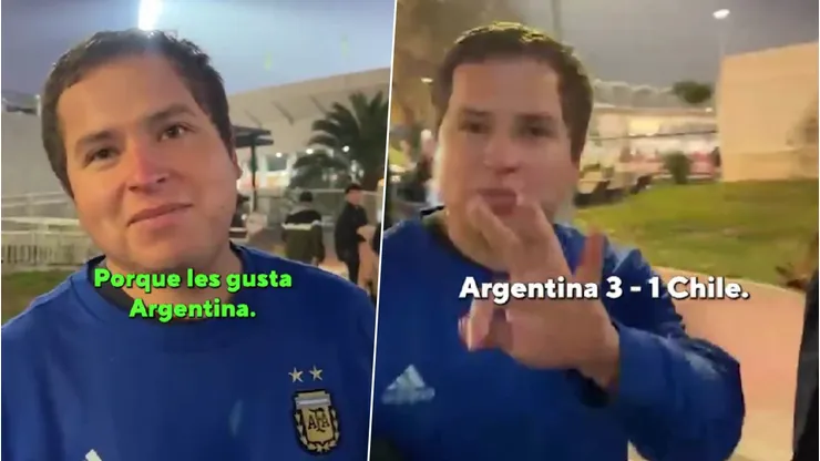 Un hincha chileno fue viral por apoyar a Argentina en el Estadio Nacional.